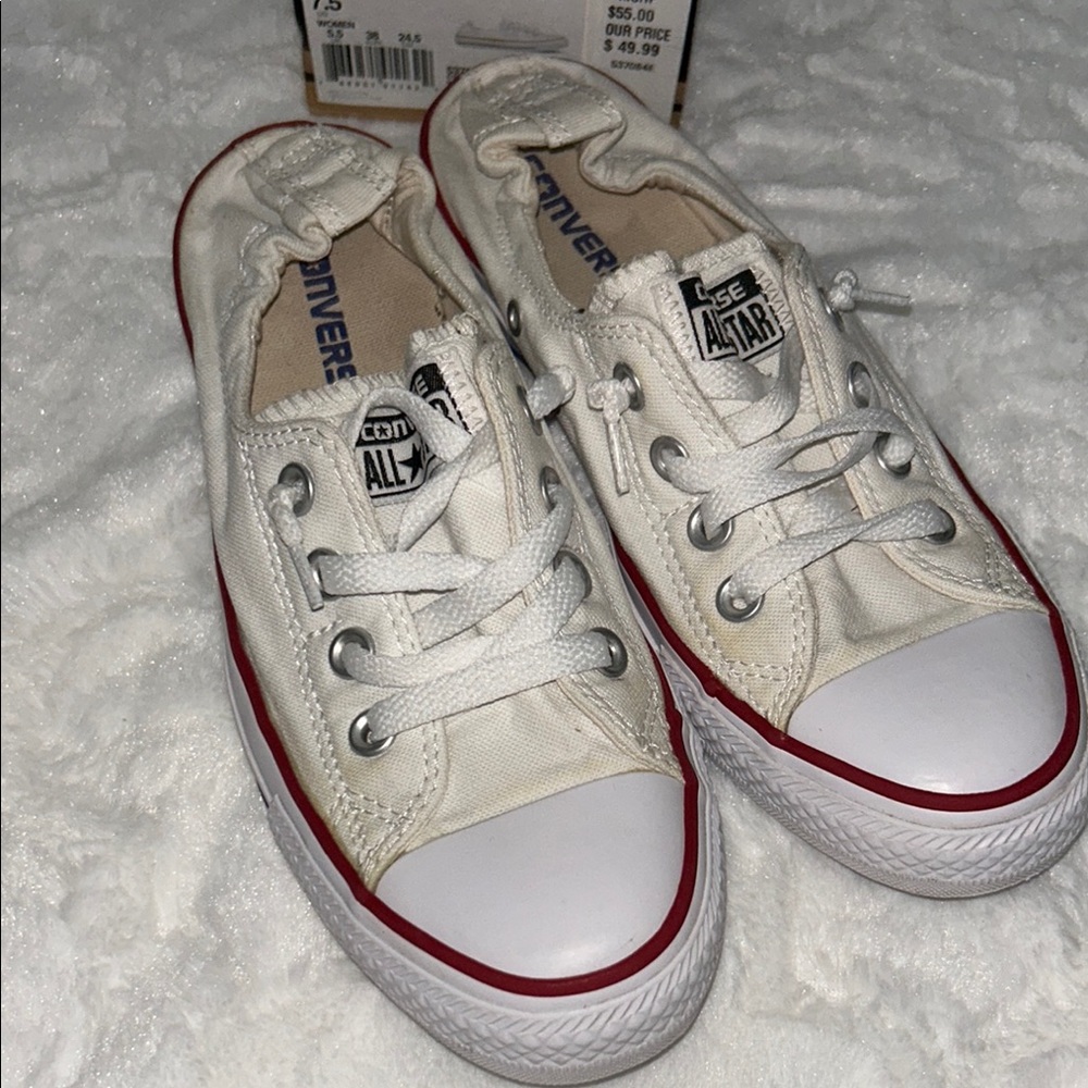 Converse White Canvas Shoes with Red Accents